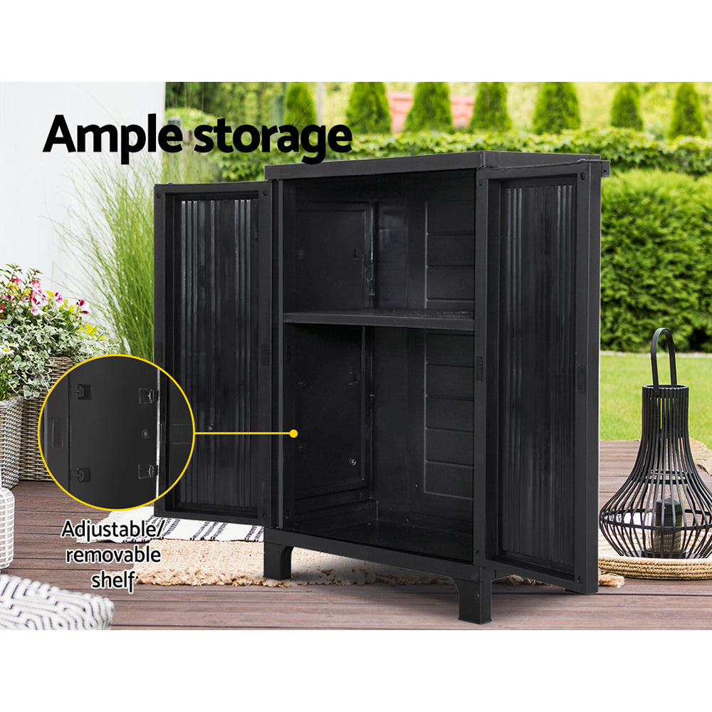 Storage Cabinets & Lockers: Gardeon Outdoor Storage Cabinet Box 92cm Lockable Cupboard Sheds Garage Adjustable Black
