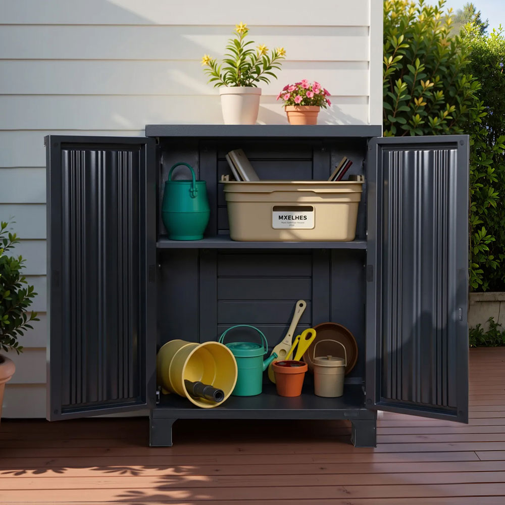 Storage Cabinets & Lockers: Gardeon Outdoor Storage Cabinet Box 92cm Lockable Cupboard Sheds Garage Adjustable Black