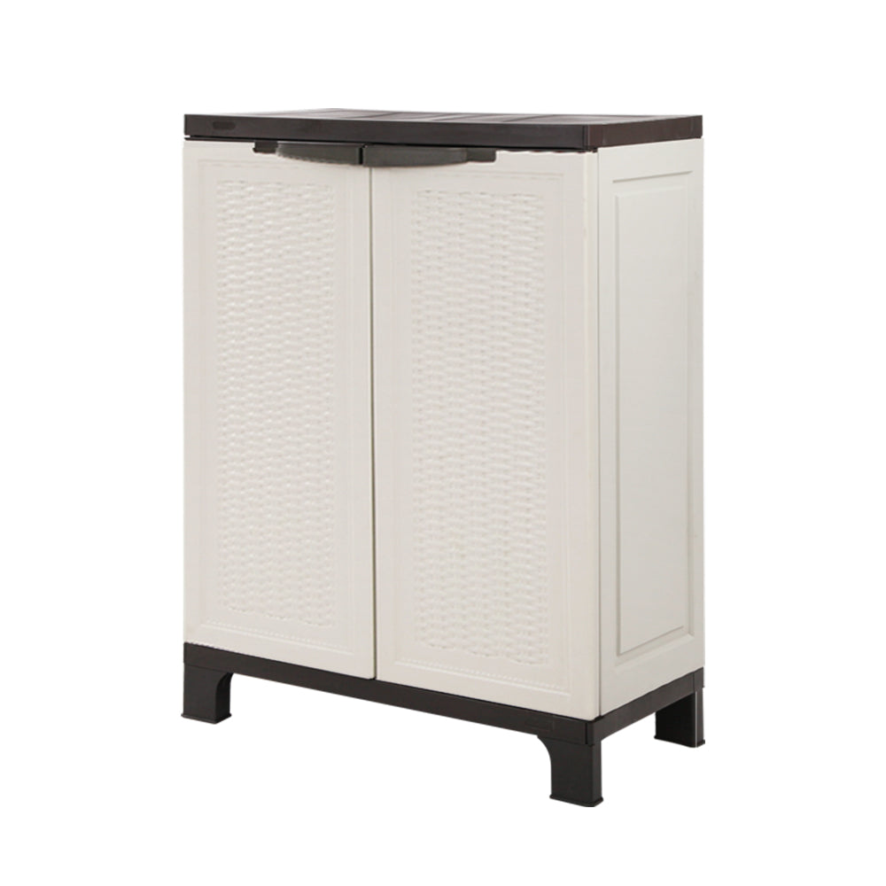 Storage Cabinets & Lockers: Gardeon Outdoor Storage Cabinet Box 92cm Lockable Cupboard Sheds Adjustable Rattan Beige