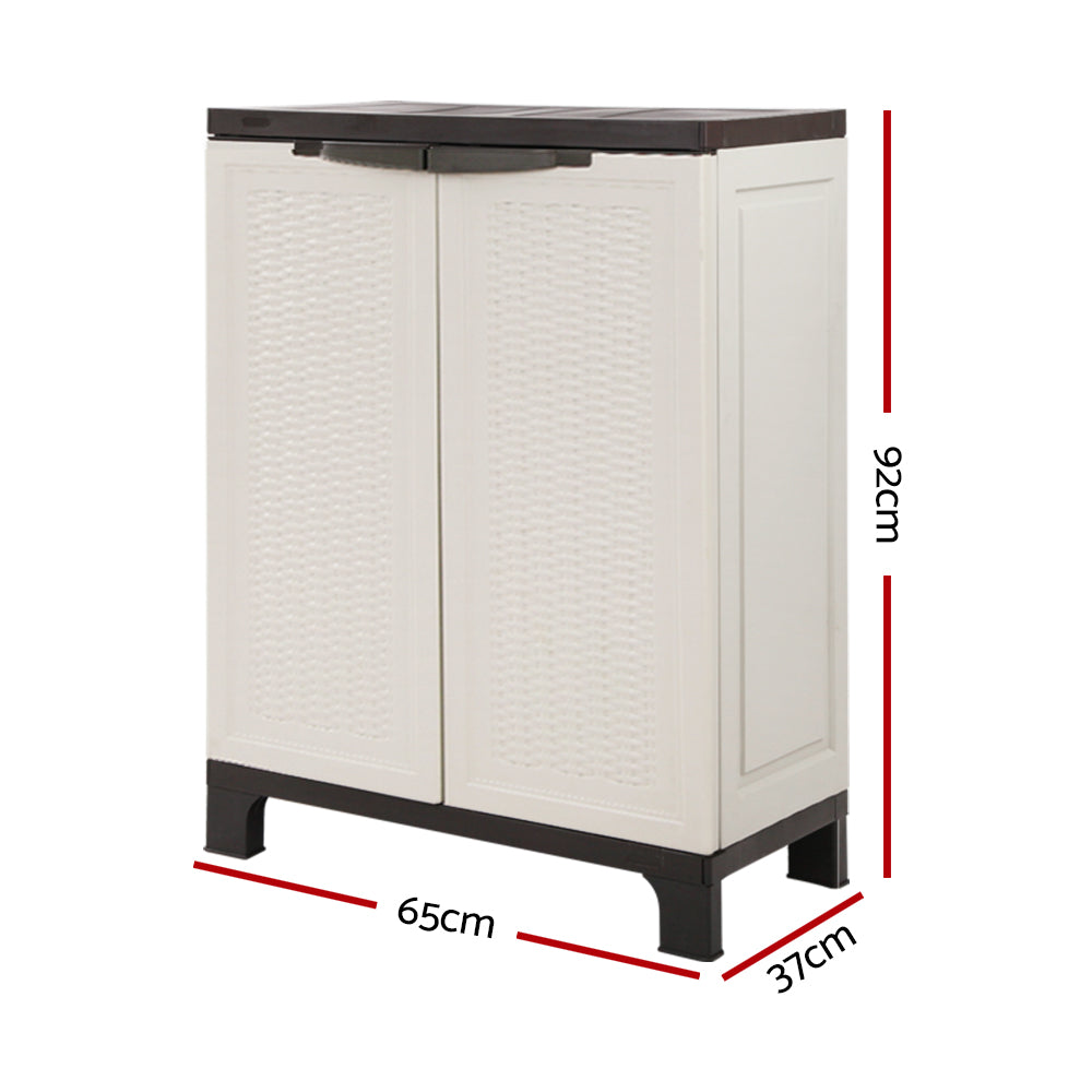 Storage Cabinets & Lockers: Gardeon Outdoor Storage Cabinet Box 92cm Lockable Cupboard Sheds Adjustable Rattan Beige