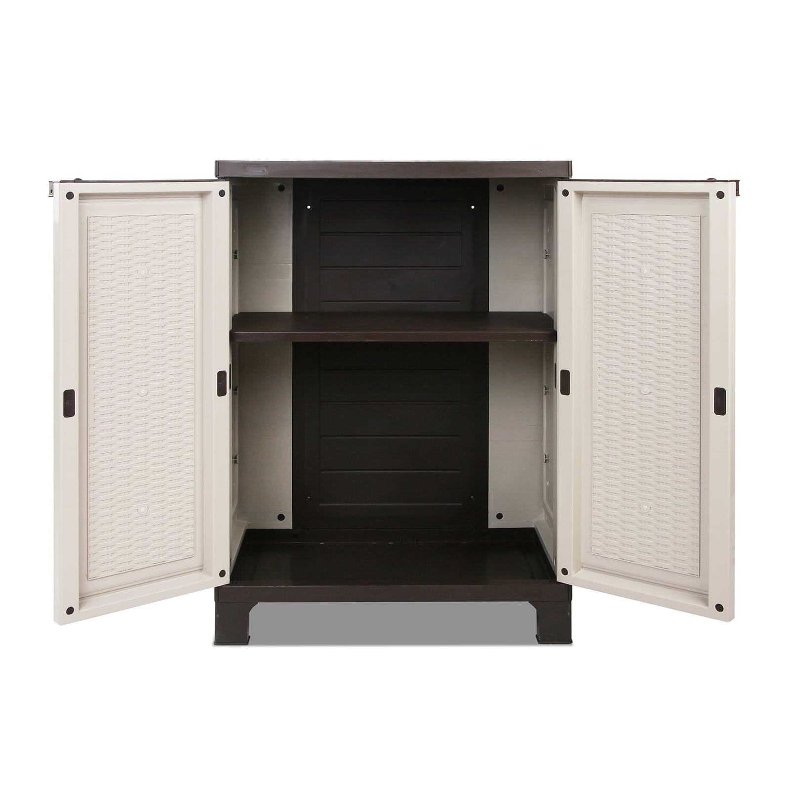 Storage Cabinets & Lockers: Gardeon Outdoor Storage Cabinet Box 92cm Lockable Cupboard Sheds Adjustable Rattan Beige