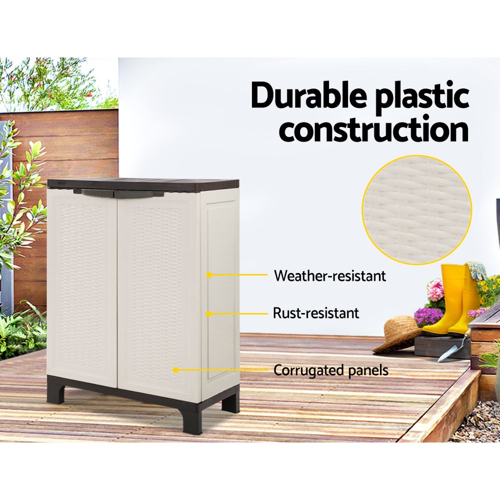 Storage Cabinets & Lockers: Gardeon Outdoor Storage Cabinet Box 92cm Lockable Cupboard Sheds Adjustable Rattan Beige