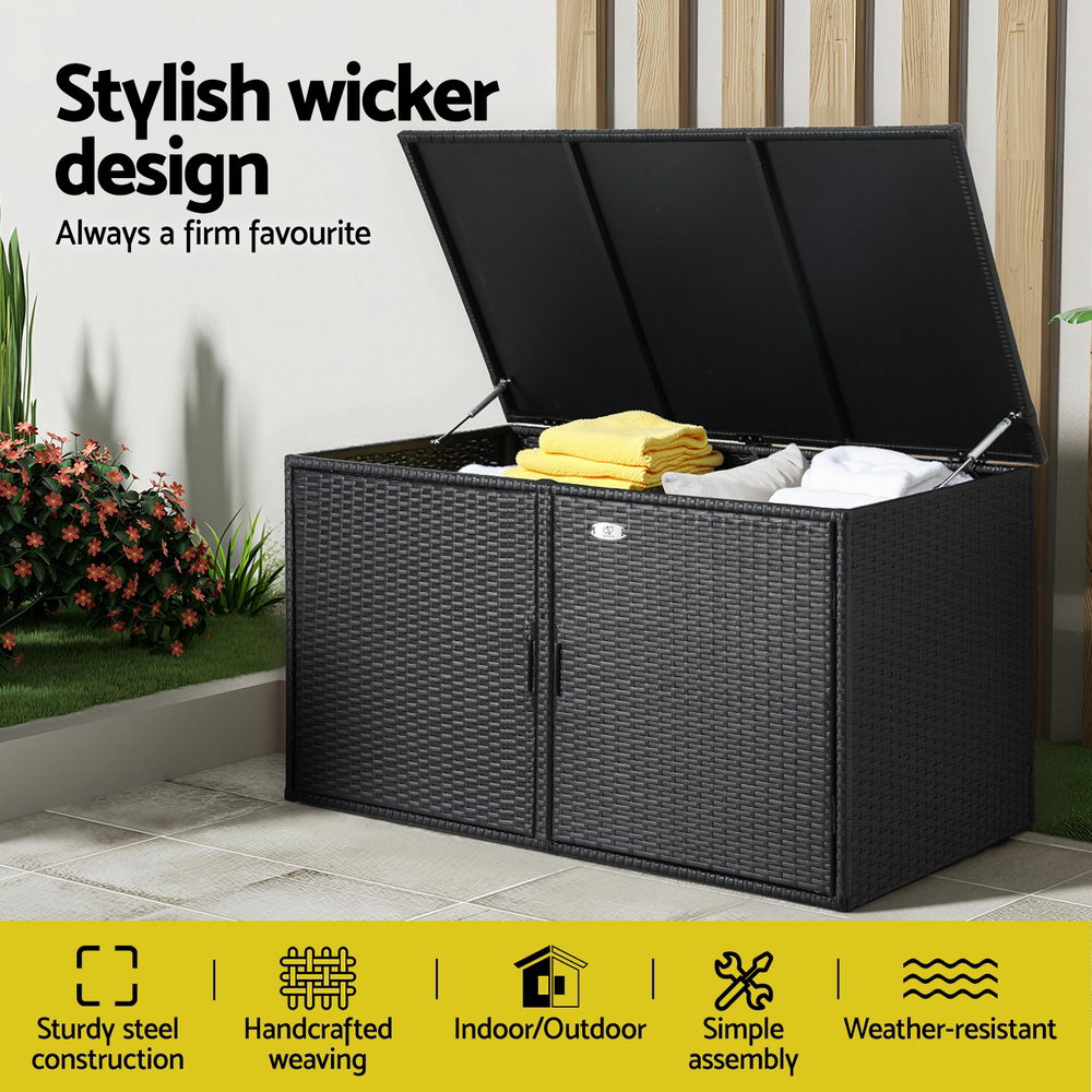 Outdoor Storage Boxes: Gardeon Outdoor Storage Cabinet Box Deck Wicker Shelf Chest Garden Shed Tools Black