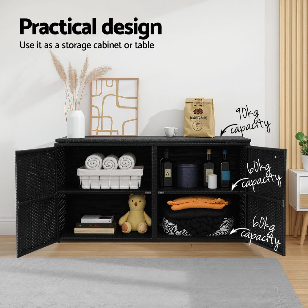 Outdoor Storage Boxes: Gardeon Outdoor Storage Cabinet Box Deck Wicker Shelf Chest Garden Shed Tools Black