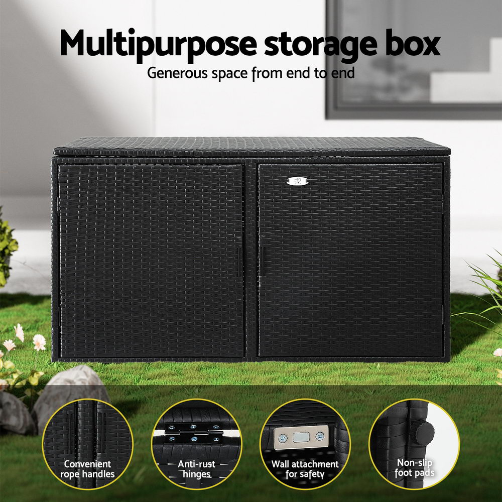 Outdoor Storage Boxes: Gardeon Outdoor Storage Cabinet Box Deck Wicker Shelf Chest Garden Shed Tools Black