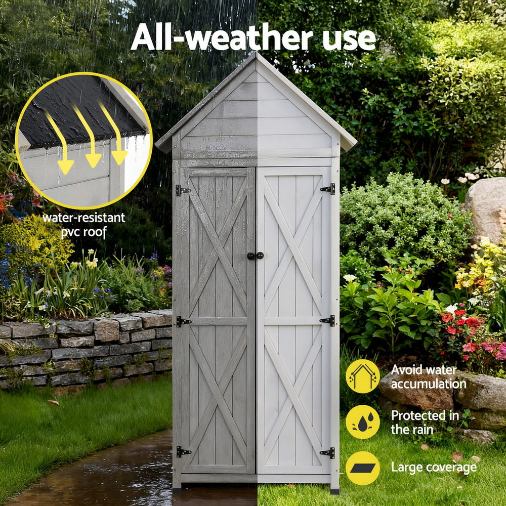 Storage Cabinets: Gardeon Outdoor Storage Cabinet Cupboard Lockable Tool Organizer Shed Adjustable Grey