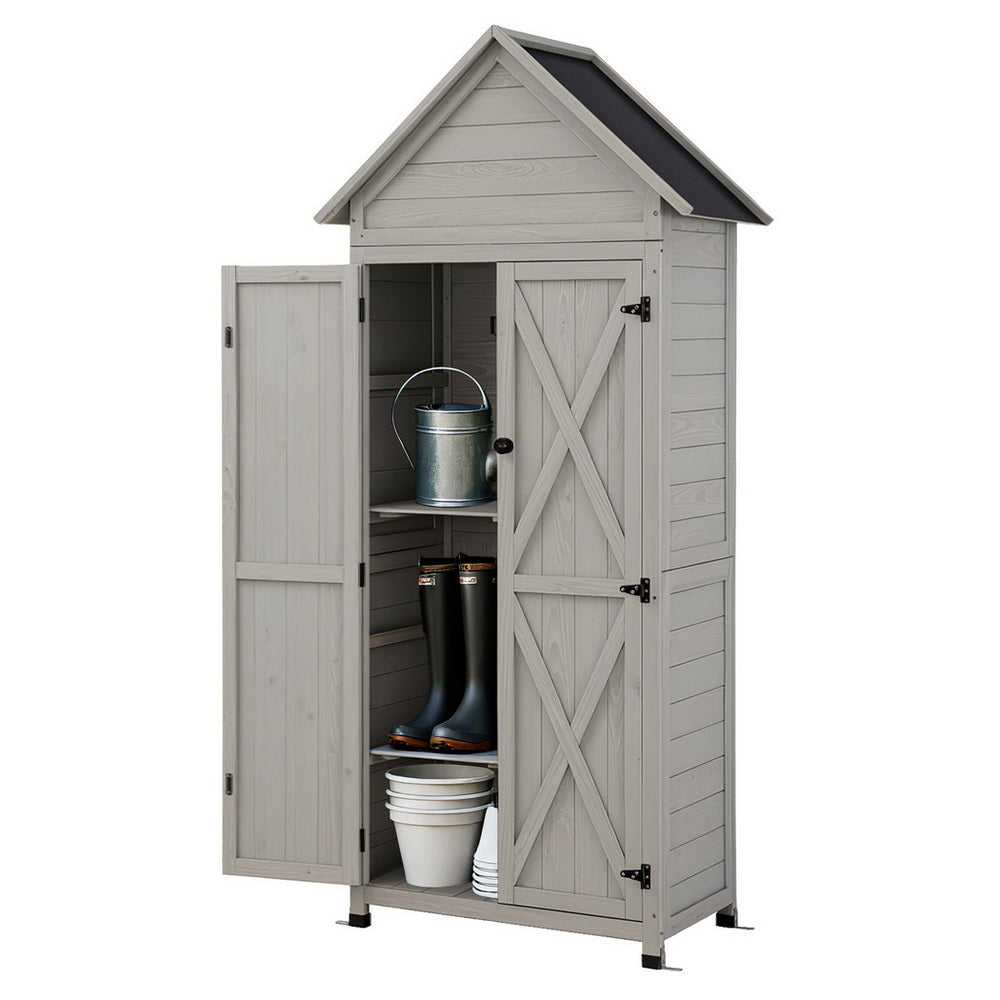 Storage Cabinets: Gardeon Outdoor Storage Cabinet Cupboard Lockable Tool Organizer Shed Adjustable Grey