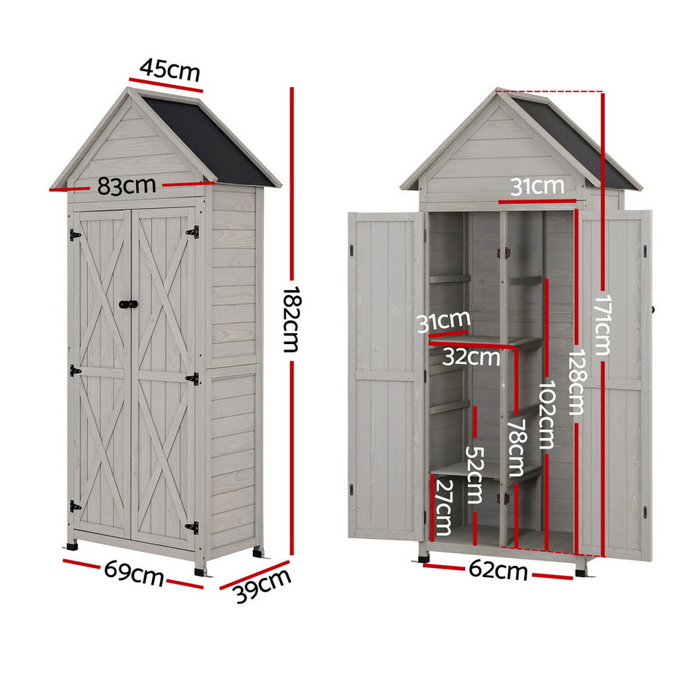 Storage Cabinets: Gardeon Outdoor Storage Cabinet Cupboard Lockable Tool Organizer Shed Adjustable Grey