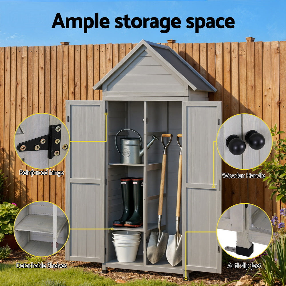 Storage Cabinets: Gardeon Outdoor Storage Cabinet Cupboard Lockable Tool Organizer Shed Adjustable Grey
