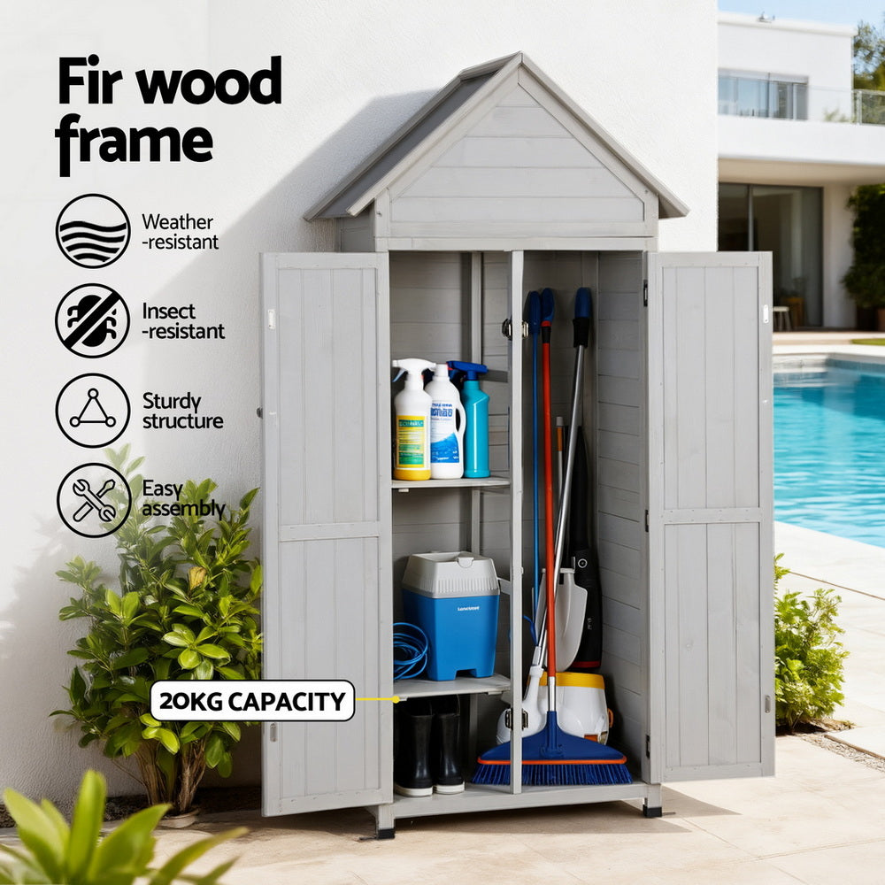 Storage Cabinets: Gardeon Outdoor Storage Cabinet Cupboard Lockable Tool Organizer Shed Adjustable Grey