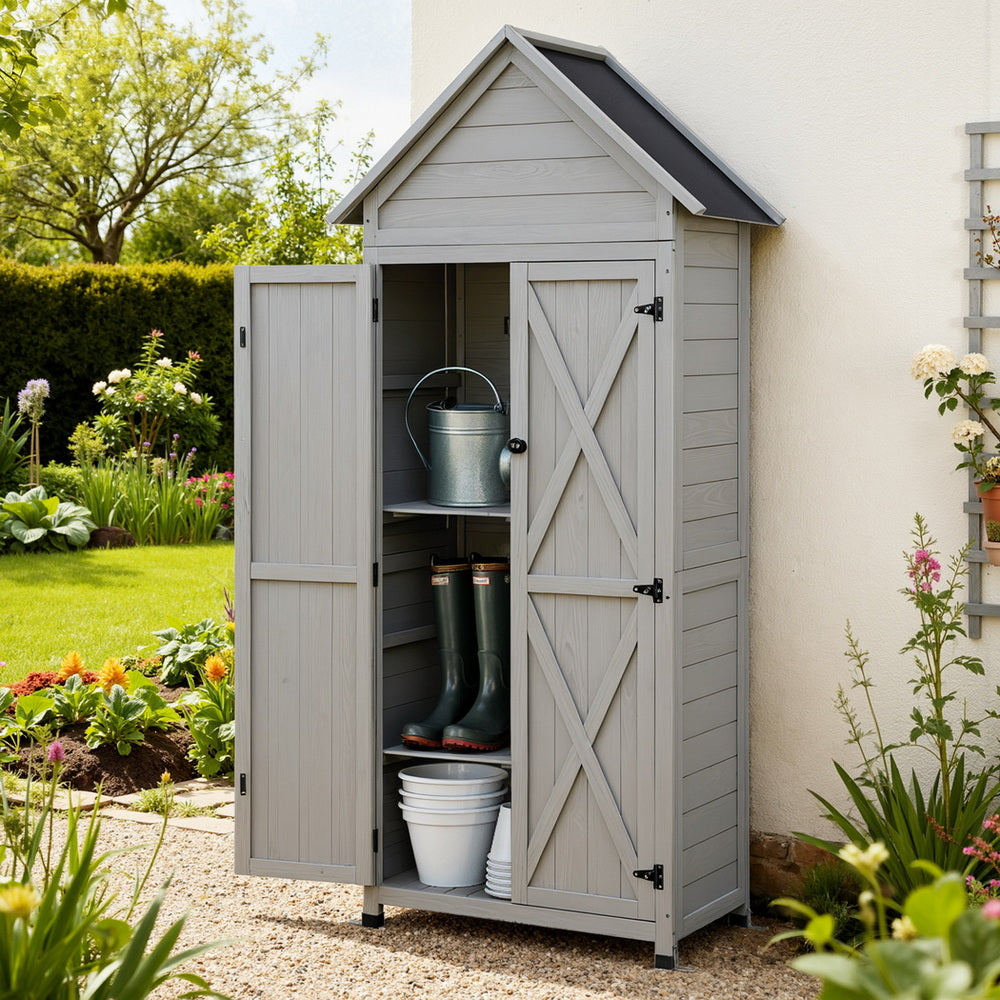 Storage Cabinets: Gardeon Outdoor Storage Cabinet Cupboard Lockable Tool Organizer Shed Adjustable Grey