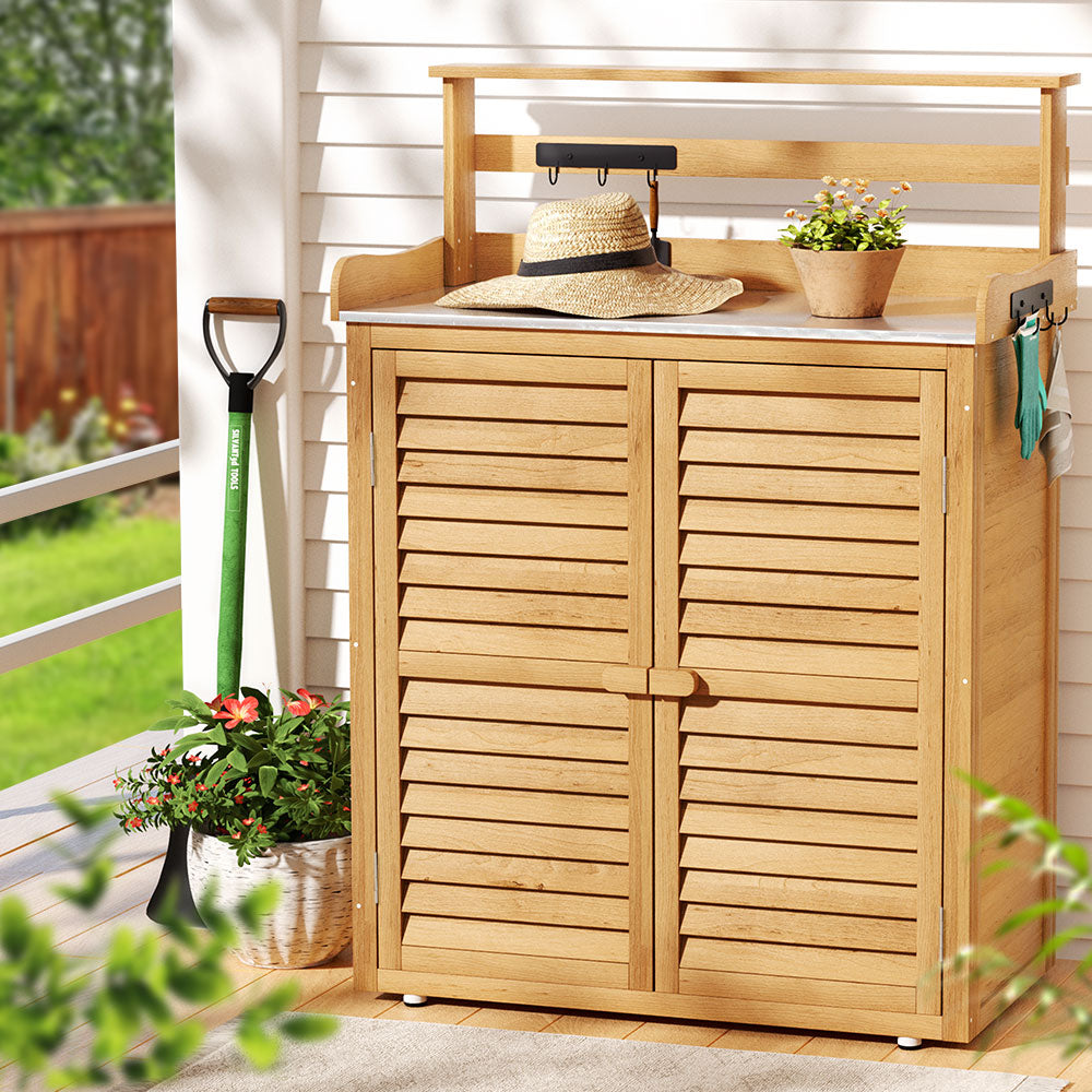 Outdoor Storage Boxes: Gardeon Outdoor Storage Cabinet Box Potting Bench Table Shelf Chest Garden Shed