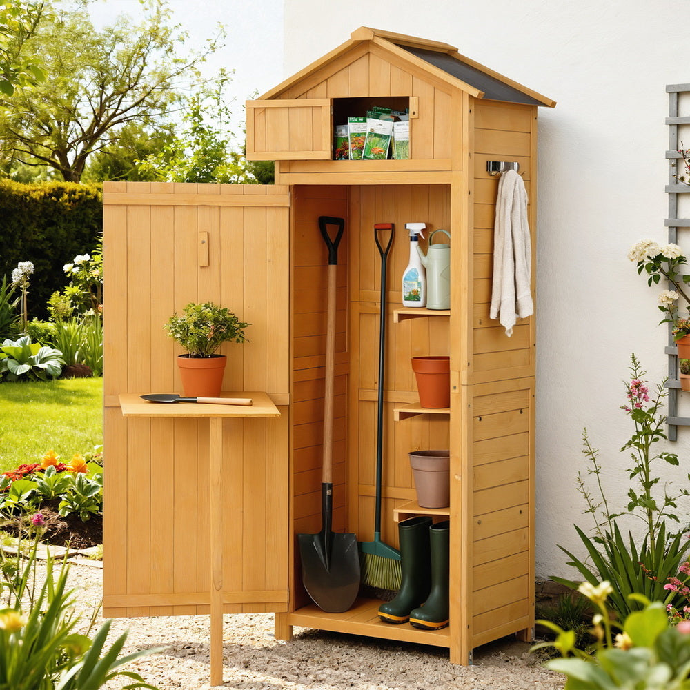 Storage Cabinets: Gardeon Outdoor Storage Cabinet Cupboard Folding Table Tool Organizer Shed Adjustable