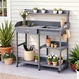 Storage Cabinets & Lockers: Gardeon Outdoor Potting Bench Table Storage Cabinet Potters Garden Workstation Grey