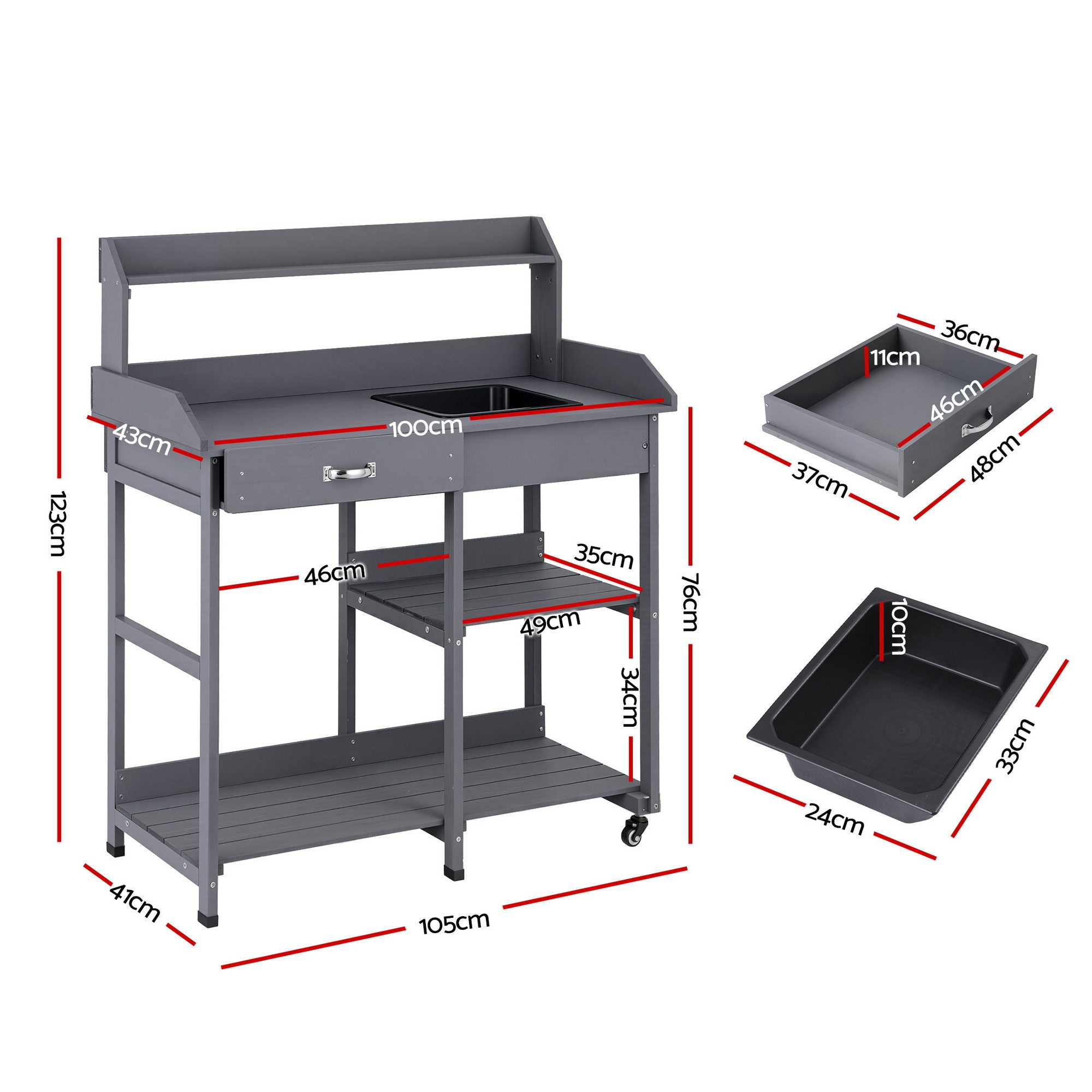 Storage Cabinets & Lockers: Gardeon Outdoor Potting Bench Table Storage Cabinet Potters Garden Workstation Grey