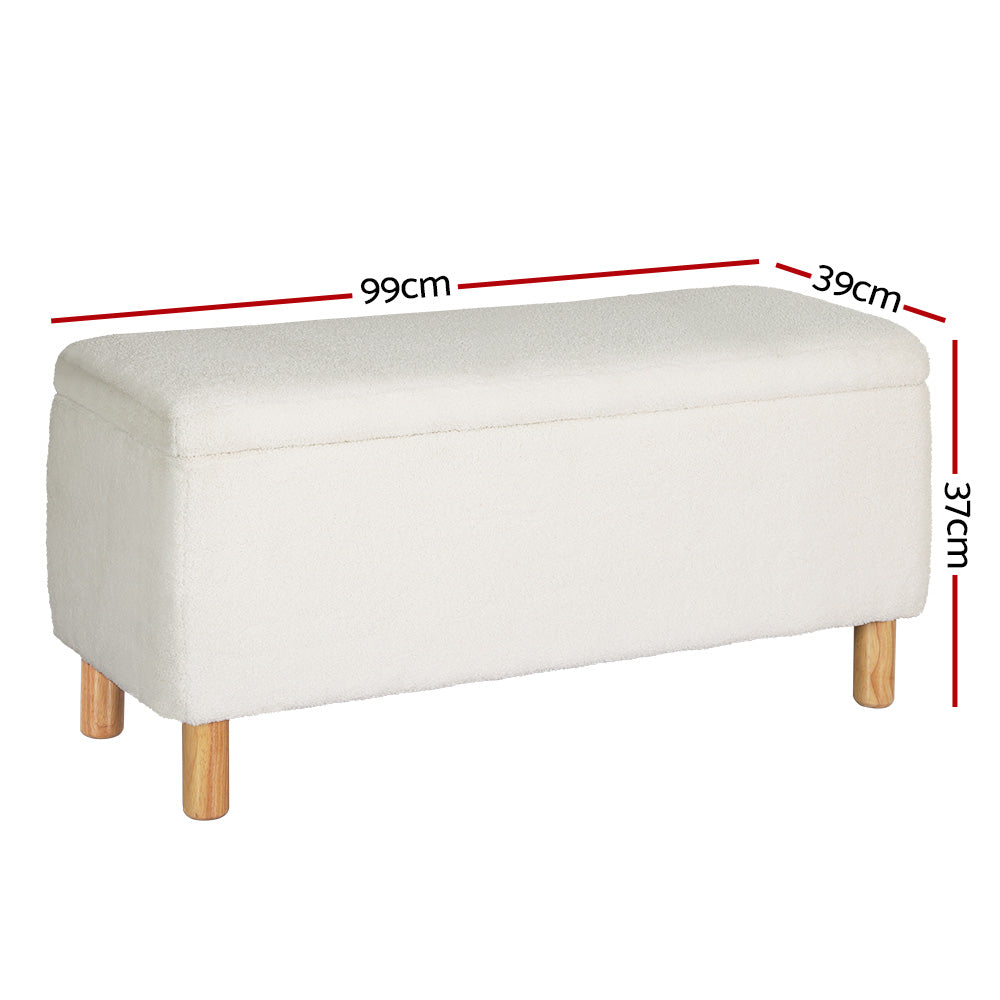 Ottomans & Footstools: Artiss Storage Ottoman Blanket Box 99cm Teddy Fabric White