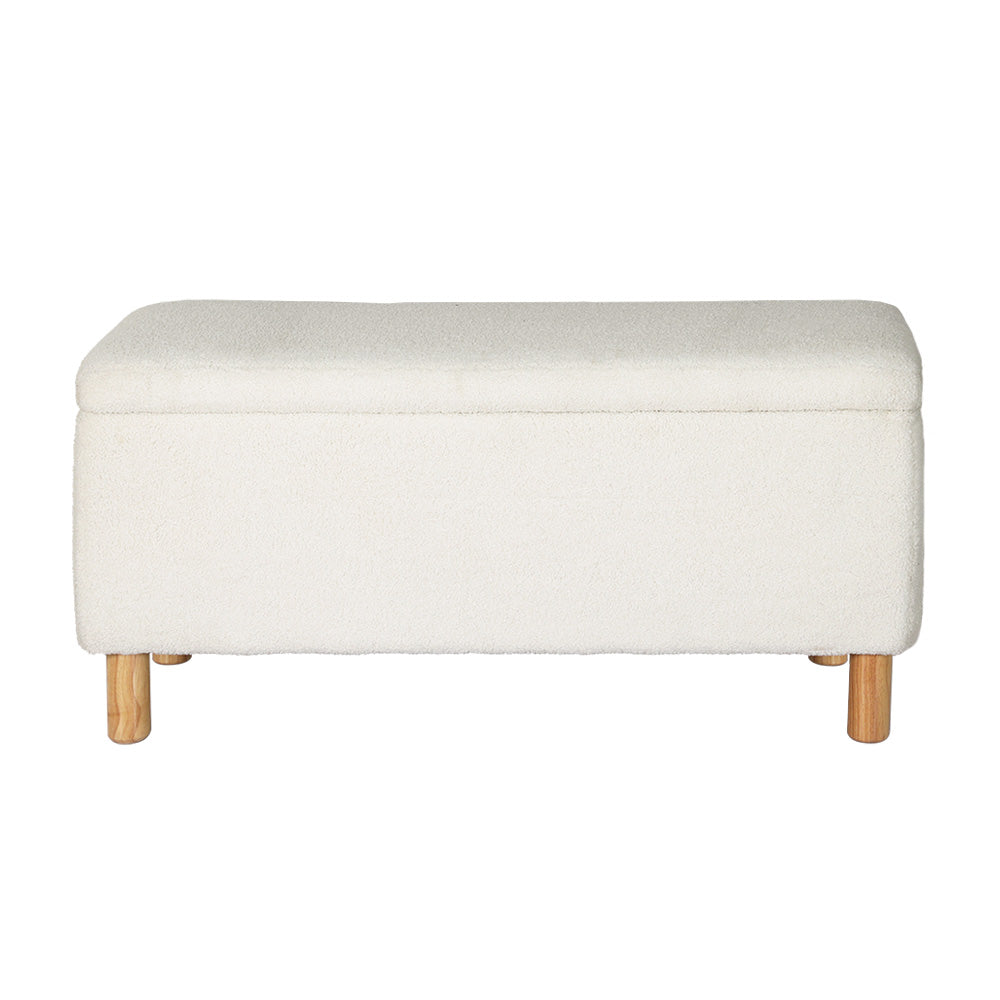 Ottomans & Footstools: Artiss Storage Ottoman Blanket Box 99cm Teddy Fabric White