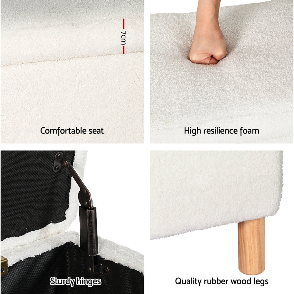 Ottomans & Footstools: Artiss Storage Ottoman Blanket Box 99cm Teddy Fabric White