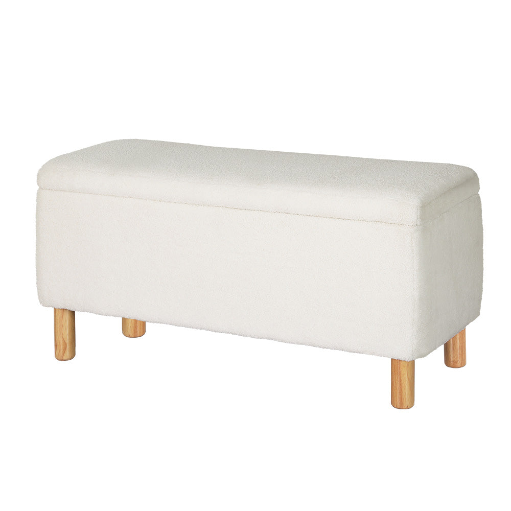Ottomans & Footstools: Artiss Storage Ottoman Blanket Box 99cm Teddy Fabric White