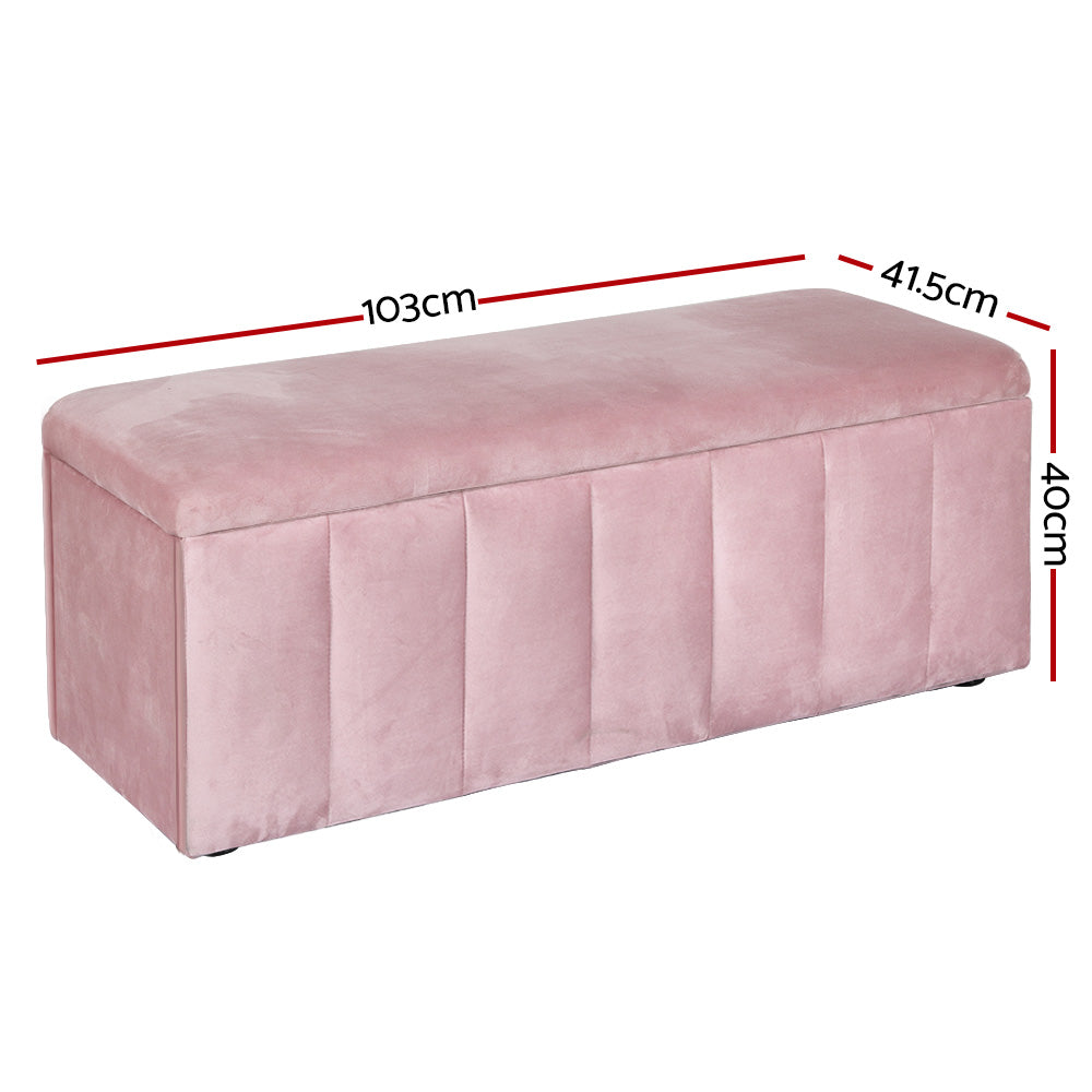Ottomans & Footstools: Artiss Storage Ottoman Blanket Box 103cm Velvet Pink