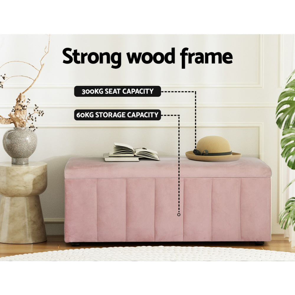 Ottomans & Footstools: Artiss Storage Ottoman Blanket Box 103cm Velvet Pink