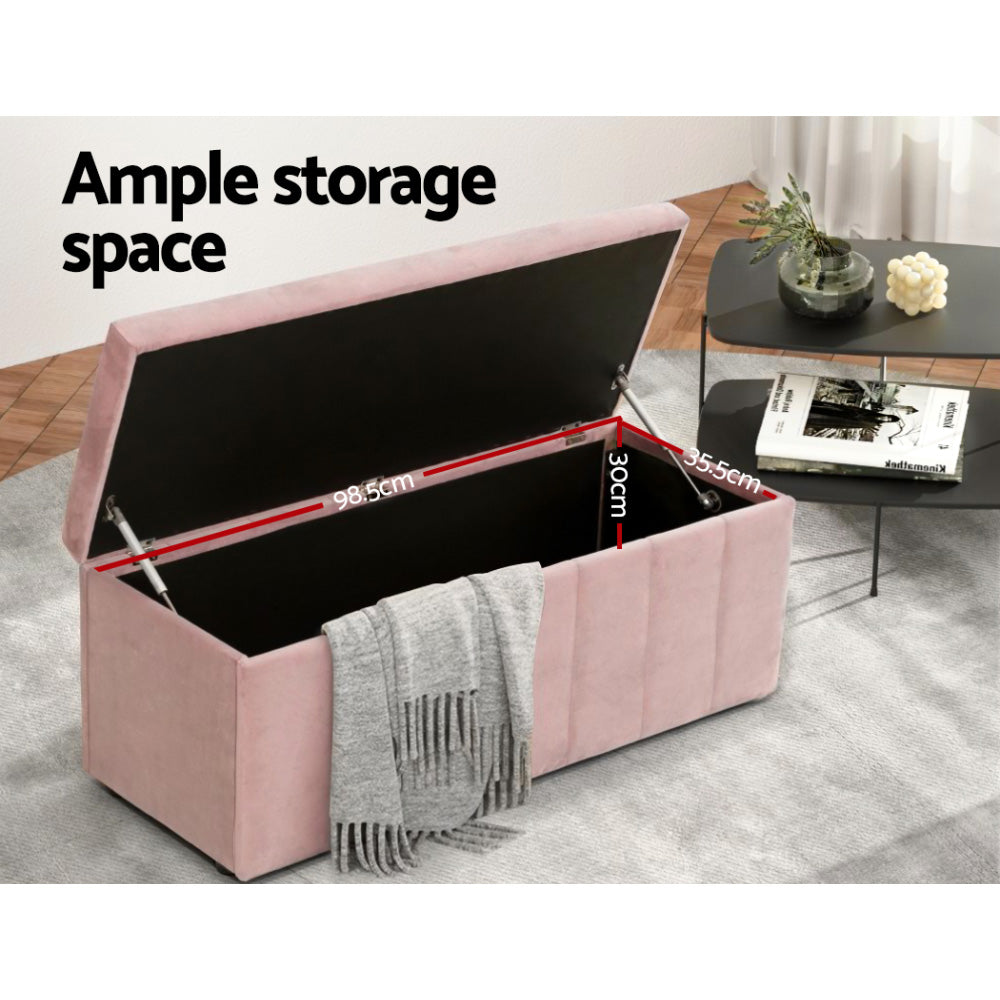 Ottomans & Footstools: Artiss Storage Ottoman Blanket Box 103cm Velvet Pink