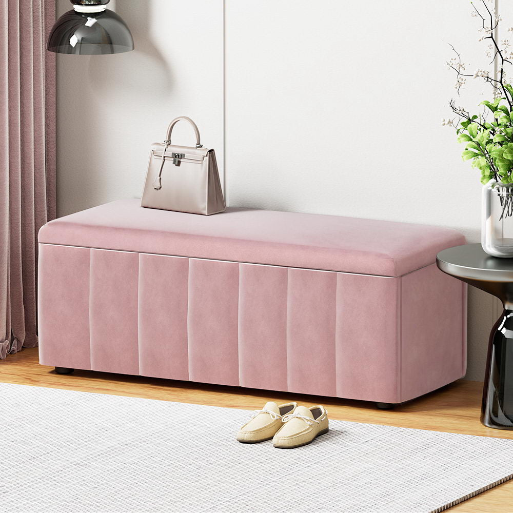 Ottomans & Footstools: Artiss Storage Ottoman Blanket Box 103cm Velvet Pink