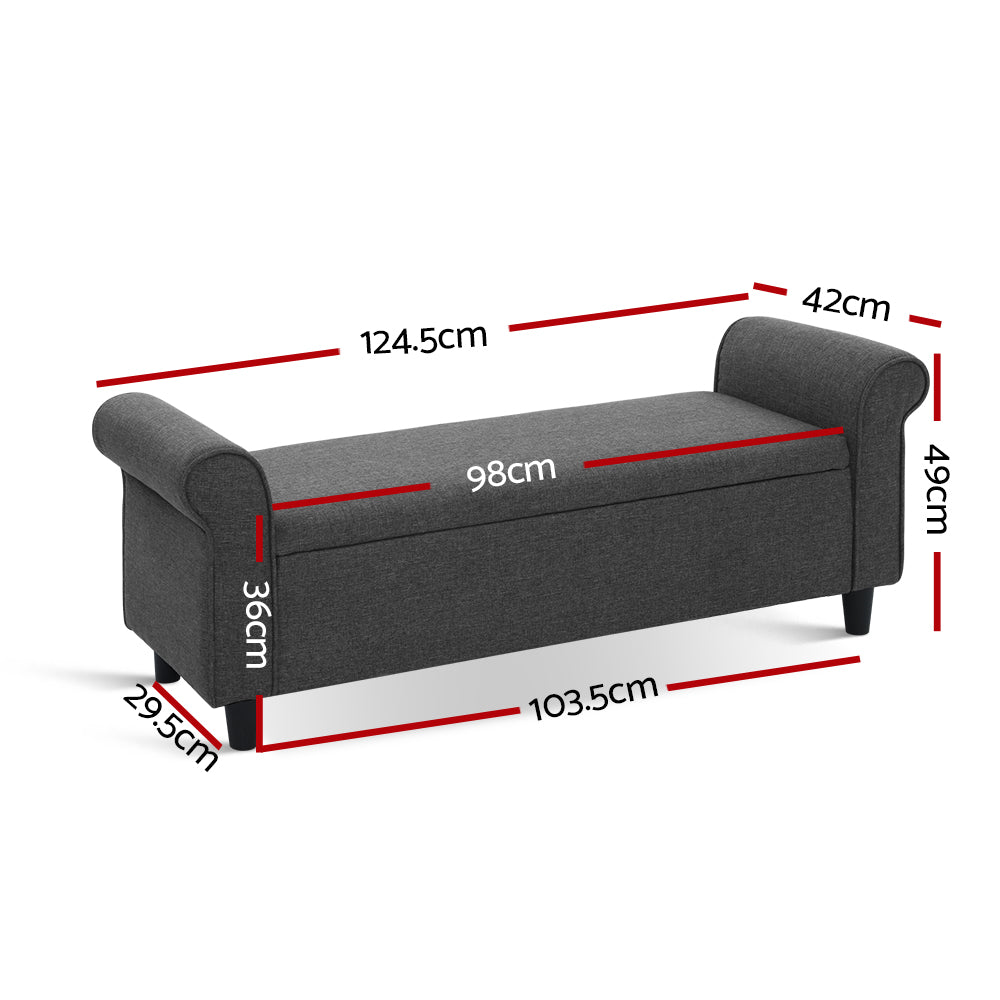 Ottomans & Footstools: Artiss Storage Ottoman Blanket Box 125cm Arm Linen Grey