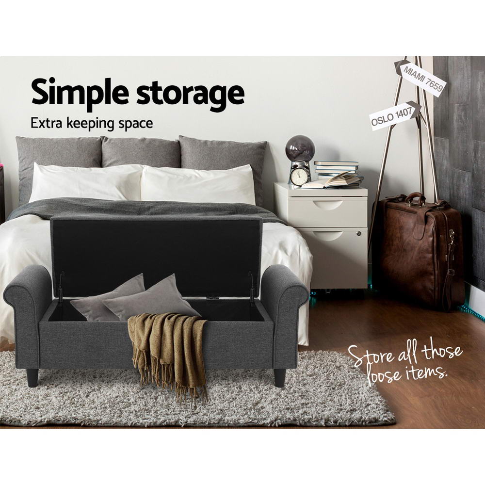 Ottomans & Footstools: Artiss Storage Ottoman Blanket Box 125cm Arm Linen Grey
