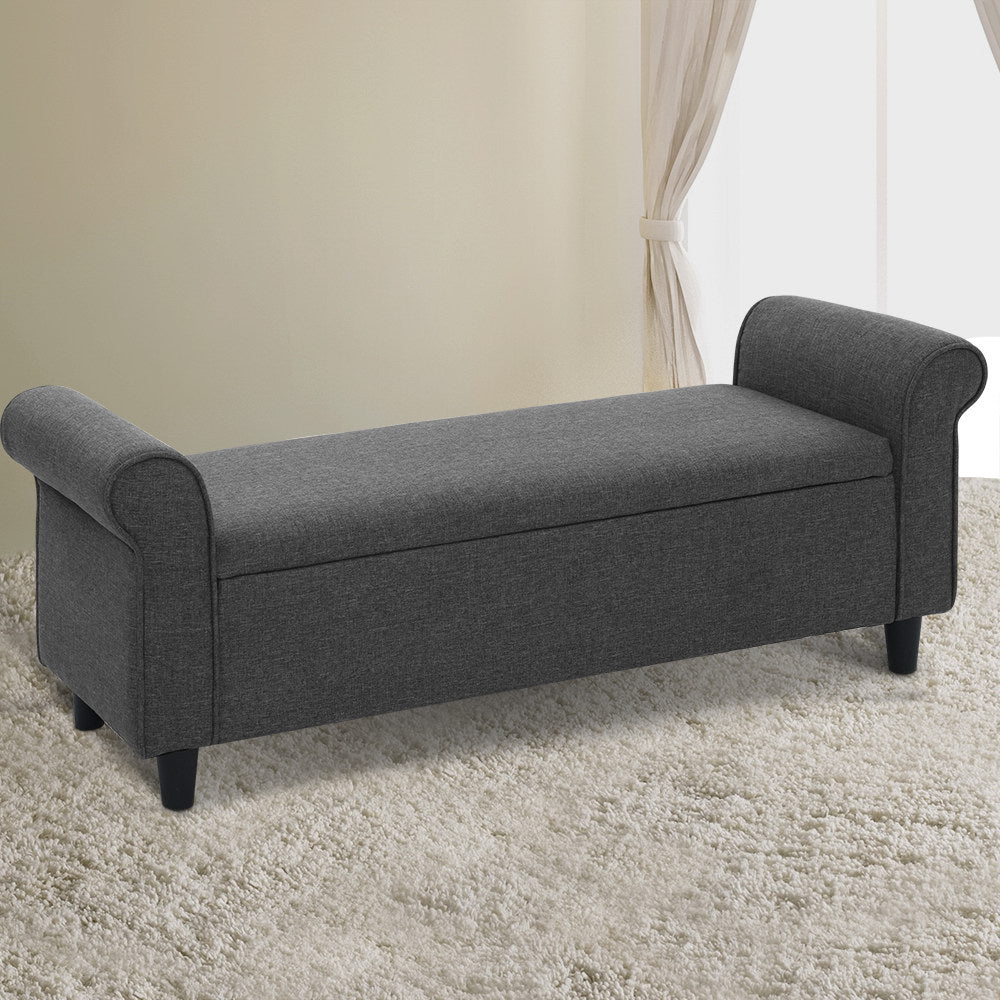 Ottomans & Footstools: Artiss Storage Ottoman Blanket Box 125cm Arm Linen Grey