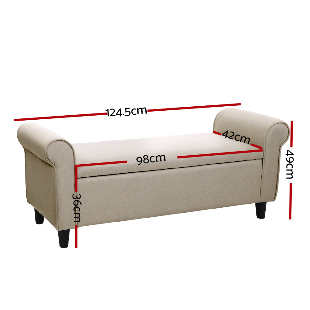 Ottomans & Footstools: Artiss Storage Ottoman Blanket Box 125cm Arm Linen Taupe