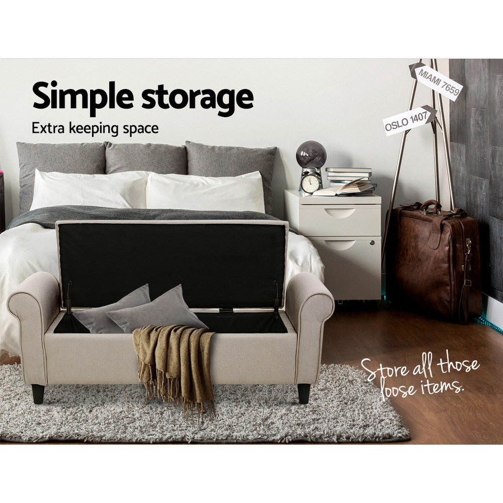 Ottomans & Footstools: Artiss Storage Ottoman Blanket Box 125cm Arm Linen Taupe