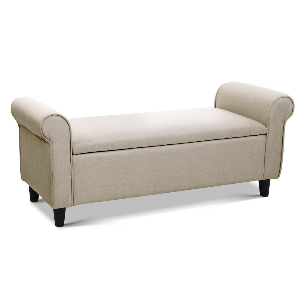 Ottomans & Footstools: Artiss Storage Ottoman Blanket Box 125cm Arm Linen Taupe