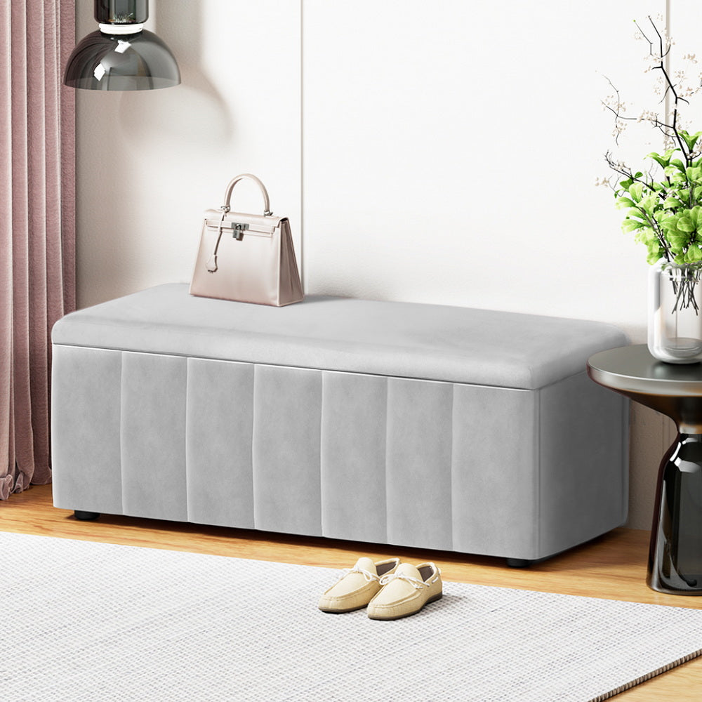 Ottomans & Footstools: Artiss Storage Ottoman Blanket Box Velvet Grey 103cm