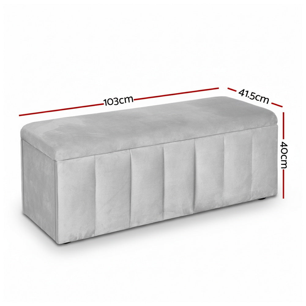 Ottomans & Footstools: Artiss Storage Ottoman Blanket Box Velvet Grey 103cm