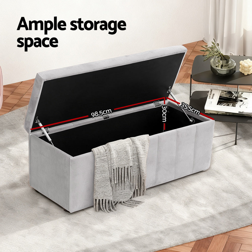 Ottomans & Footstools: Artiss Storage Ottoman Blanket Box Velvet Grey 103cm