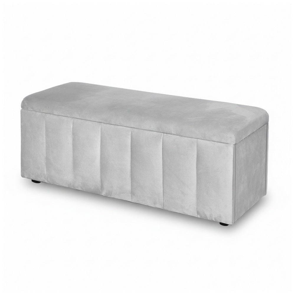 Ottomans & Footstools: Artiss Storage Ottoman Blanket Box Velvet Grey 103cm