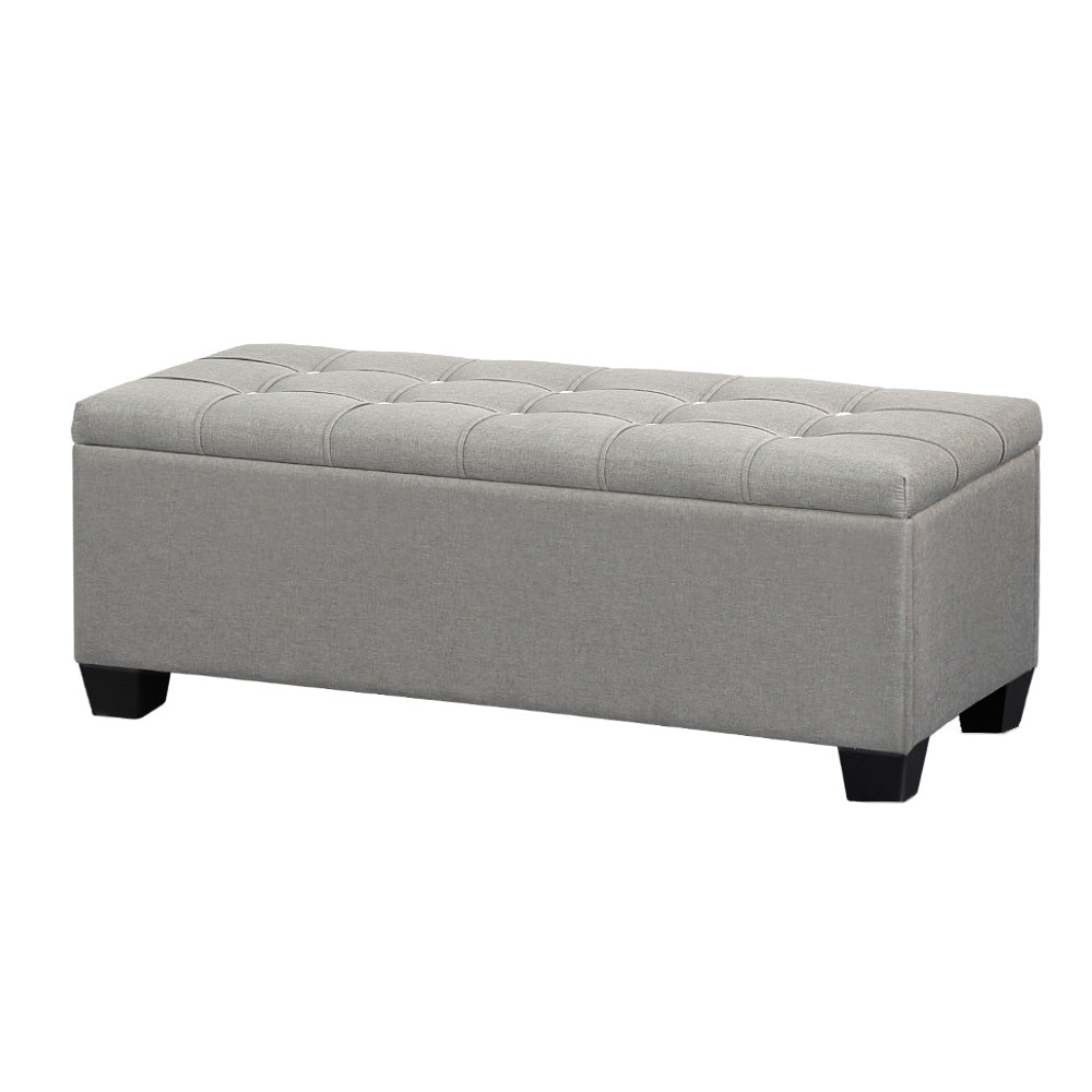 Ottomans & Footstools: Artiss Storage Ottoman Blanket Box 97cm Button Linen Grey