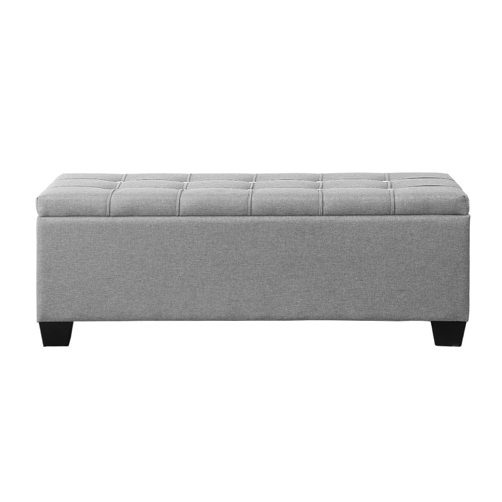 Ottomans & Footstools: Artiss Storage Ottoman Blanket Box 97cm Button Linen Grey