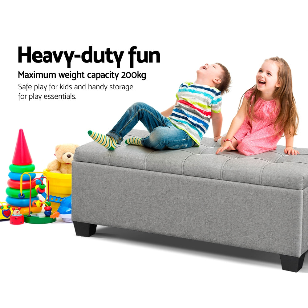 Ottomans & Footstools: Artiss Storage Ottoman Blanket Box 97cm Button Linen Grey