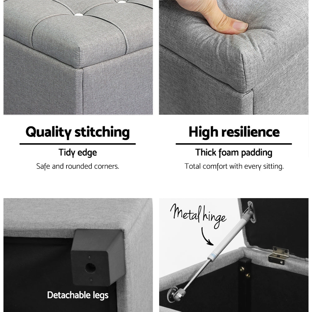 Ottomans & Footstools: Artiss Storage Ottoman Blanket Box 97cm Button Linen Grey