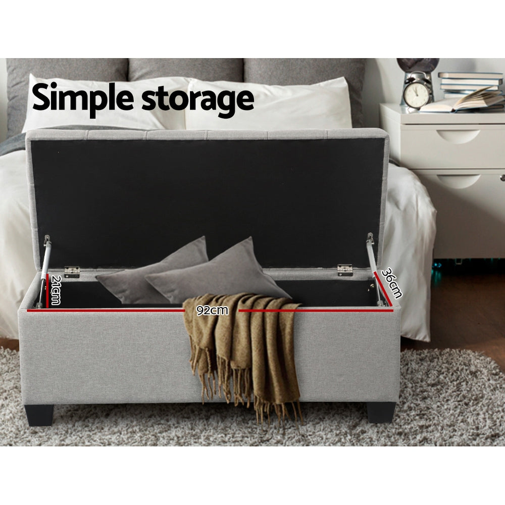 Ottomans & Footstools: Artiss Storage Ottoman Blanket Box 97cm Button Linen Grey