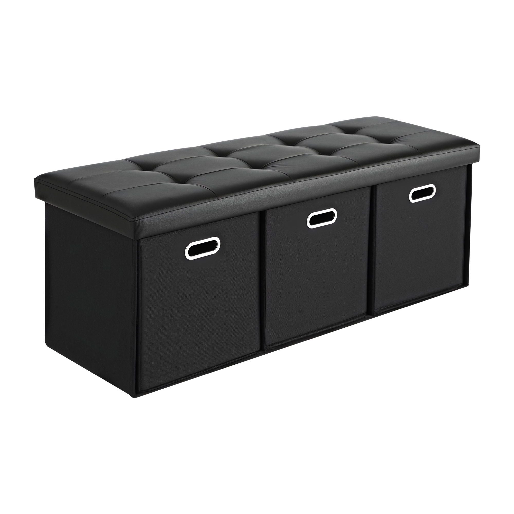 Artiss Storage Ottoman with 3 Cube Drawers Foot Stool Rest Foldable Black