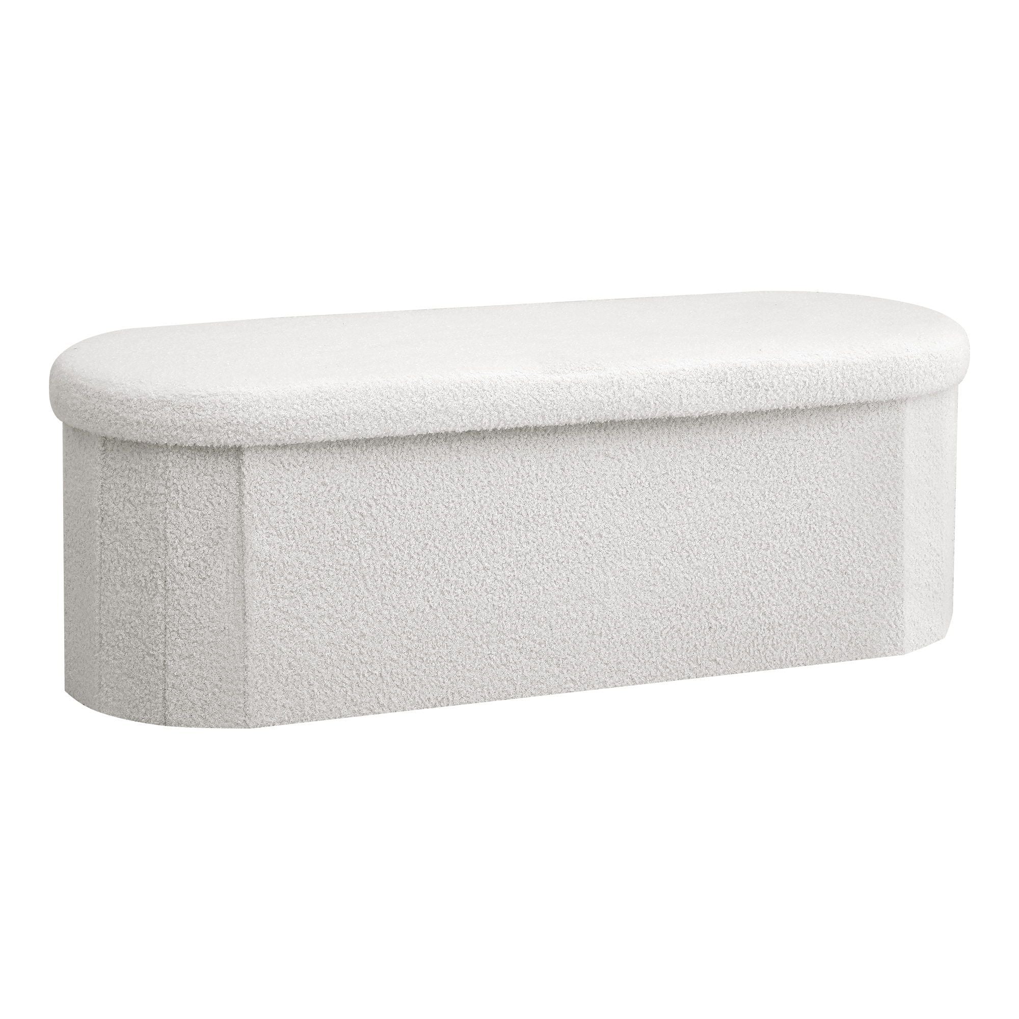 Artiss Storage Ottoman Foot Stool Rest Boucle Fabric Foldable White