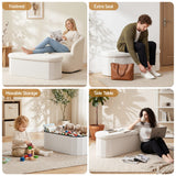 Artiss Storage Ottoman Foot Stool Rest Boucle Fabric Foldable White