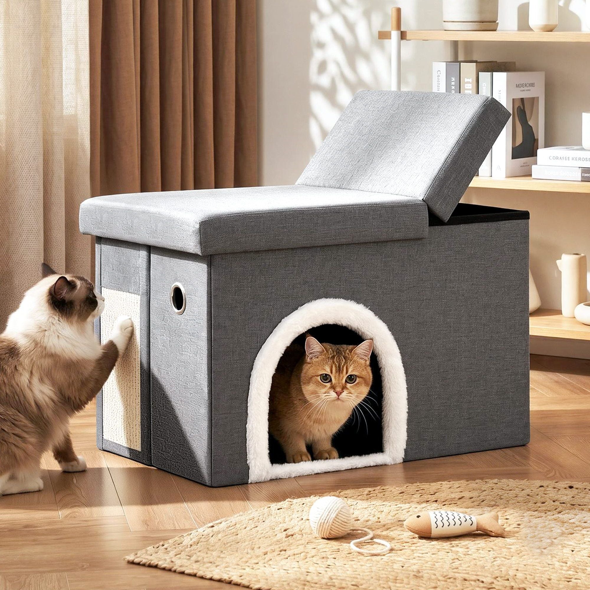 Artiss Storage Ottoman Foot Stool Cat Litter Box Enclosure Foldable Grey