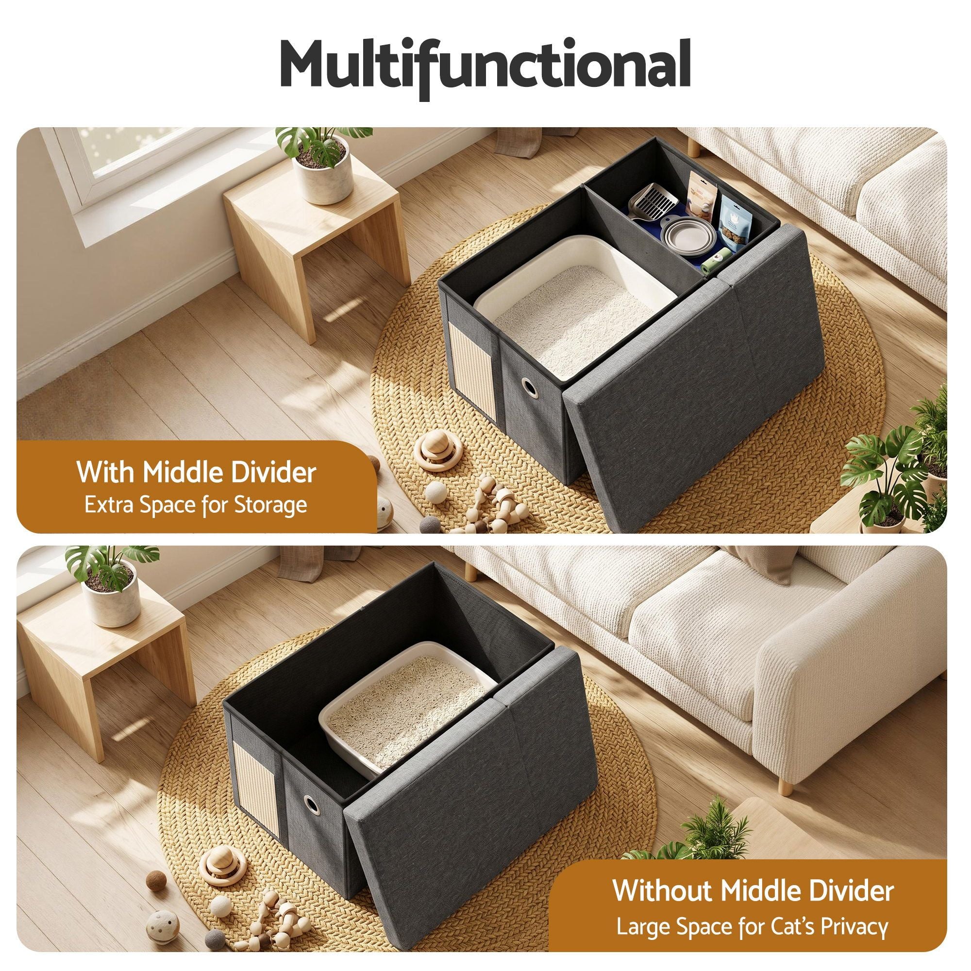 Artiss Storage Ottoman Foot Stool Cat Litter Box Enclosure Foldable Grey
