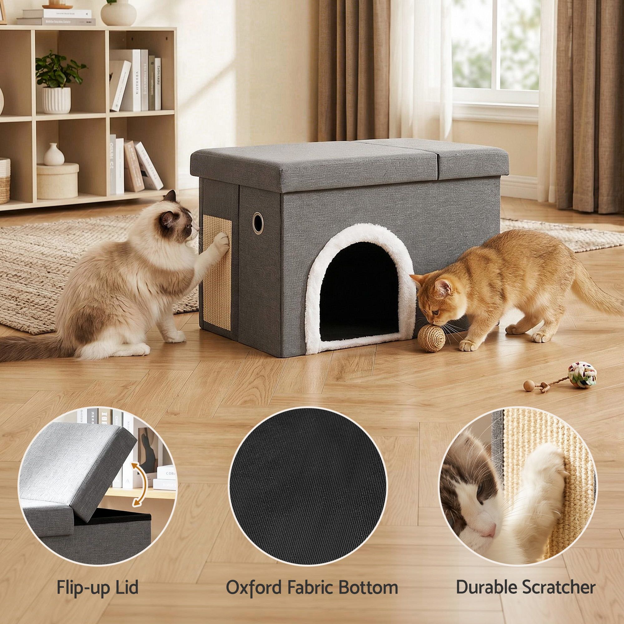 Artiss Storage Ottoman Foot Stool Cat Litter Box Enclosure Foldable Grey