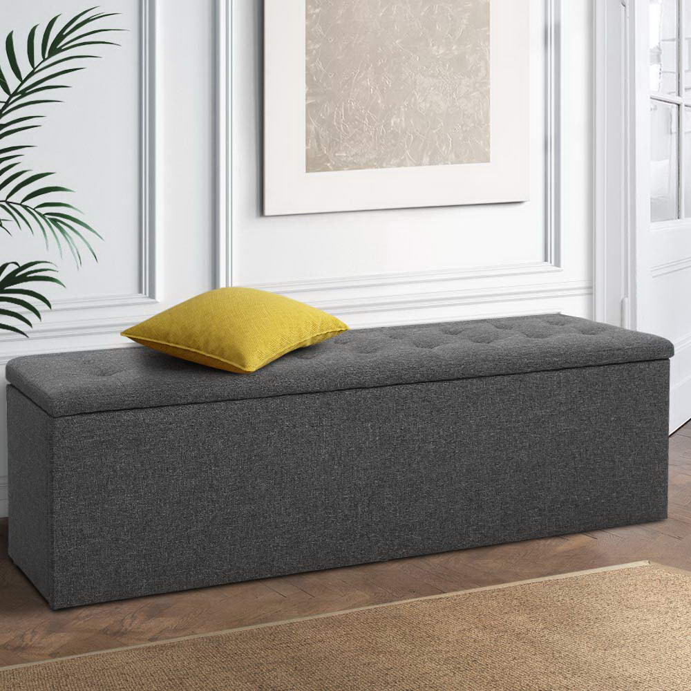 Ottomans & Footstools: Artiss Storage Ottoman Blanket Box 140cm Linen Dark Grey