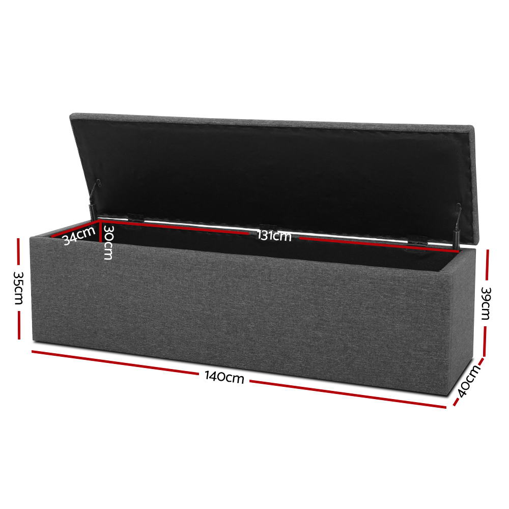 Ottomans & Footstools: Artiss Storage Ottoman Blanket Box 140cm Linen Dark Grey